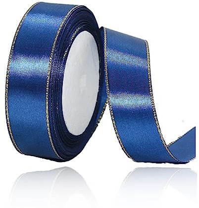 Geschenkband Dunkelblau 20mm Breit, 23 Meters Goldränder Satinband Marineblau Geschenkbänder Stoff Schleifenband Dekoband zum Geschenkverpackung, Bastelarbeiten, Geburtstag und Hochzeitsdekoration