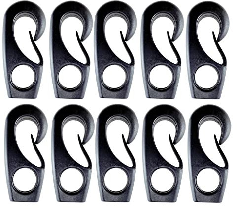 Qianly 10 Stück Schwarz 8mm Nylon Bungee Haken Kajak Gummiseil Haken für Gummiseile