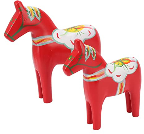 Akozon 1 Paar Schwedisches Dala-Pferd aus Holz, Statuenfigur für Ornamente, Dekoration, 1 Paar Dalecarlian-Pferdeornament, Schwedisch