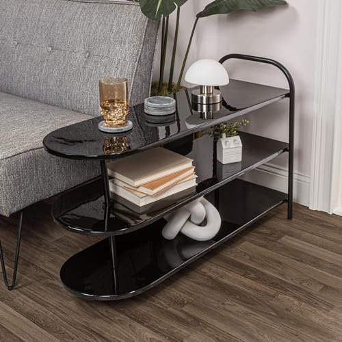 happimess SRK1001B Modern 24 9-Pair 3-Tier Iron Curved Decker High End Table & Shoe Rack, Black, for Entryway, Hallway, Closet, Doorway, Bedroom