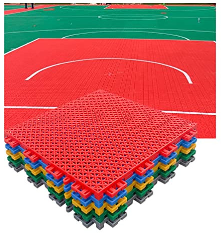 XJKH floor tile basketball outdoor flooring non slip interlocking court red rubber tiles Non-Slip Outdoor Basketball Court Flooring - Durable Interlocking Floor Tiles, 30.4CM Modular For All Weathers