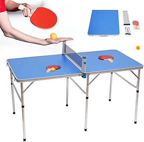 Tischtennisplatte Outdoor Tischtennis Platte Faltbare Mini-Tischtennisplatte Klappbarer Tischtennistisch Mit Netz, 2 SchläGer, 3 BäLle 152 X 76 X 76 cm