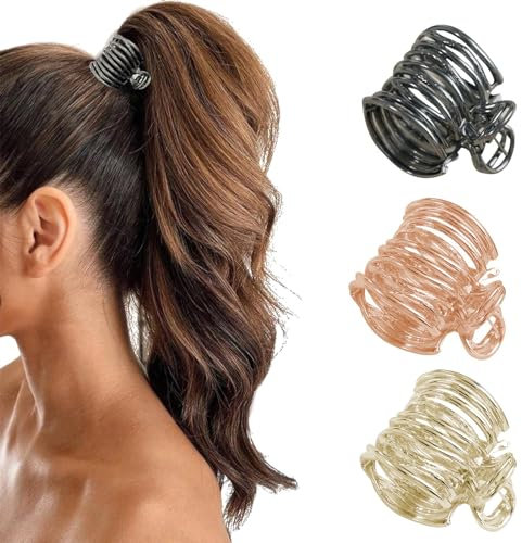 Irikdescia 3 Stück hohe Pferdeschwanz-Clips, Haarspangen aus Metall für verbesserte Frisur, modische Haar-Accessoires, hohe Pferdeschwänze(Champagner Gold, Roségold, Schwarz)