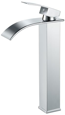 Coleniny Moderne Robinet Lavabo Cascade Haut, Mitigeur Monocommande Lavabo en Laiton, Robinet Cascade Haut avec Bec Hauteur 232mm, Eau Chaude et Froide Disponible, Robinetterie Cascade Chromé