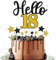 Gidobo Happy 18th Birthday Cake Toppers for Boys Girls, Hello 18 Black Gold Cake Decorations with Star Cupcake Toppers for 18th Birthday Party Cake Decorations
