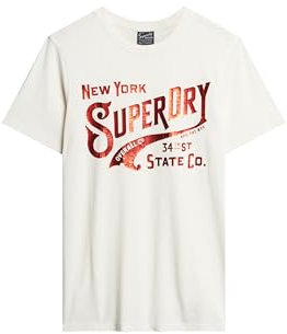 Superdry Herren Workwear T-Shirt mit Metallic-Grafik Winterweiß Strukturiert M