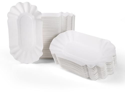 Inoverse 2000 Stück Pommesschalen, Pappteller Weiß Einweg 20 x 10 x 3 cm, Umweltfreundlich Pappschalen, Currywust Pommes Papierteller, Einwegteller aus Pappe, Einweggeschirr, Partyteller, KU1