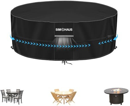 SIMPHAUS Bâche Table Ronde Extérieure Bache Table Basse de Jardin Bache Impermeable Table Ronde Housse Brasero Anti-UV 420D Oxford Tissu Housse de Table Ø130x71cm