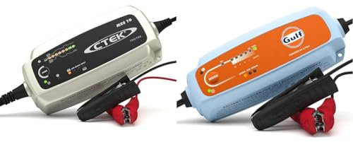 CTEK MXS 10 & CT5 TIME to GO Gulf Edition, 12 V Batterieladegerät, Batterieerhaltungsgerät, Countdown-Timer, Startanzeige, eingebaut Temperaturkompensation, Rekonditionierungsmodus und AGM-Modus