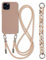 QKEPCY Elegante Handyhülle Mit Kordel Und Kettenriemen Für iPhone 121314 – Hochwertiges Silikon Stoßfest Verstellbar Crossbody Handyhülle Lanyard Case Für Damen Und Herren Rosa(15 Promax Cream)