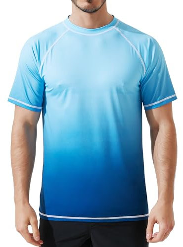 Arcweg Rash Guard Men Short Sleeves Shirt UPF 50+ Elastic Rash Vest Loose Fit Swimming Top Quick Drying Running Vest Sports Top Blue Gradient XXL（UK