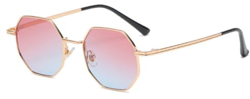 tuwiwol Occhiali da sole esagonali in metallo con protezione UV Montatura leggera Occhiali da sole esagonali in metallo Uv400 alla moda unisex alla moda