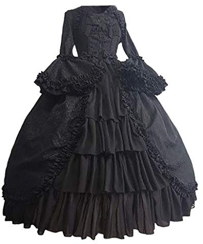 VDDTAGAM Robe Renaissance Femme Blanche Médiévale Halloween Gothique Sorcière (Black, XXL)