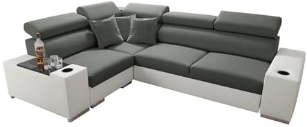 All4All Ecksofa mit Schlaffunktion Plato 282x205 cm - Sofa mit Bettkasten - Schlafsofa L-Form - Eckcouch - für 4 Personen - Wohnzimmer - Seite Links - Grau - 26