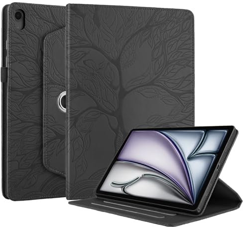 Succtopy Hülle für iPad Air 11 Zoll M3 2025/ M2 2024 PU Leder 360°Drehbar Multi-Winkel Schutzhülle mit Standfunktion und Stifthalter Hülle iPad Air 11 M3 2025/ M2 2024 Schwarz