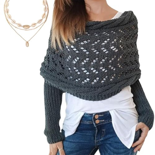 Vgpbphj Schal Mit äRmeln Strick, Pullover Schal, Scarf With Sleeves, Knitted Cable Wrap, Shrugs For Women, Knitted Wrap (H)