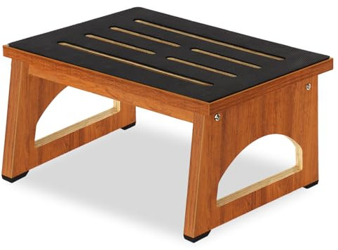 EIN hölzerner Tritthocker 8,7 Zoll für Erwachsene und Senioren mit Rutschfester Gummiauflage, für drinnen und draußen, tragbare hölzerne Aufstehhilfe für Bad, Küche, Nachttisch und mehr (Nussbaumholz)