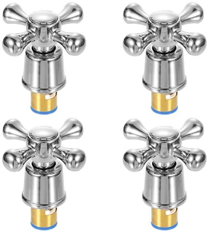 sourcing map 4Pcs Faucet Tap Handle, Shower Knobs, Cold Faucet Knob Handles, Alloy Cross-Arm Faucet Tap Replacement for Kitchen, Shower, Tub, Silver