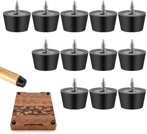 12 Pieds Caoutchouc à Visser Lot, Pieds de Meuble Plastique, Pieds Antidérapants en Caoutchouc Noir, Hauteur 13 mm, Pieds en Caoutchouc, pour Canapé, Couleur Noir, 12 Vis Incluses