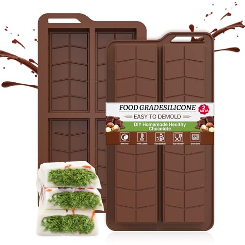 ZONBBEE Moule a Tablette de Chocolat Dubai Forme Carrée,2 Pièces Moule Silicone Pepites De Chocolats Grand Démoulage Facile Pour Protéiné Barre Dragées Céréales
