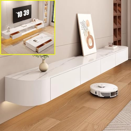 XDXINY Floating TV Stand Large Floating TV Shelves Wall Mounted Multi Storage Compartment TV Media Console Floating TV Cabinet Bench Under TV Large Storage TV Lowboard (rock white, 140 * 20 * 24CM)
