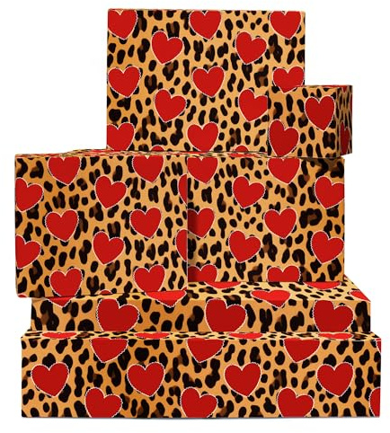 Leoparden-Geschenkpapier – Safari – 6 Blatt Geschenkpapier Herzen für Mädchen – Leopard – Geschenkpapier Braun zum Geburtstag Valentinstag Jubiläum – recycelbar – von Central 23
