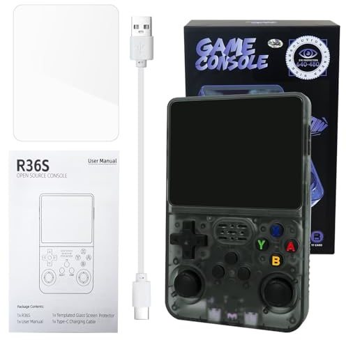 Zafina-UP R36S Retro Handheld Game Console with 128G 3.5 Inch IPS Screen Built-in 15000 Games Open Source Linux System 640x480 Resolution Portable Pocket Video Player (Black)