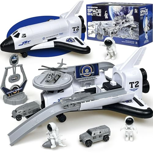 ZAKVENFUN Space Rocket Shuttle Launch Toy Set with 3 Astronaut Spaceman Figures & 4 Vehicles, Airplane Educational Aerospace Set, Spaceship Toys Gift for Boys 3-5-8