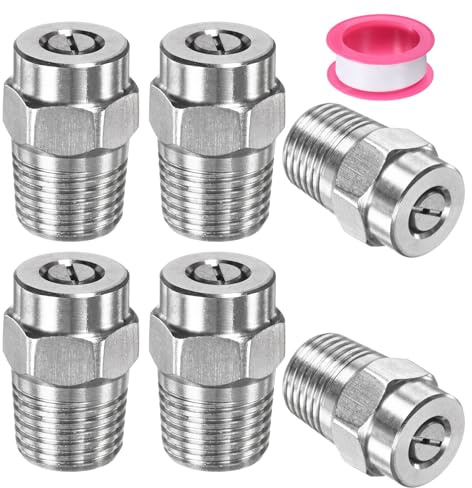 M METERXITY 6 Pack Washer Nozzles 40° 1/4 NPT Male, 1mm Orifice | Surface Clean Tips Replacement, Stainless Steel with Sealing Tape, Apply to Water Guns