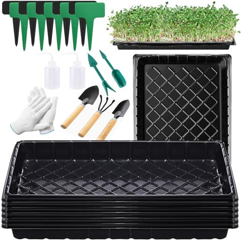 Riiriou 8 Pack Plant Planting Garden Seed Starting Planting Trays Without Drainage Holes Black Indoor Seedling Propagation Tray Microgreens Wheatgrass Sprouting Greenhouse Supplies Plant Tray