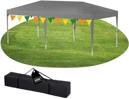 YRHome Carpa plegable de 3 x 6 m, altura ajustable, resistente al agua, estable, resistente al invierno, para fiestas, jardín, jardín, protección UV, tejido Oxford 210D, incluye bolsa (gris sin