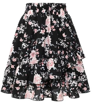 Jupe Boheme Femme Taille Élastique- Jupe Ete Imprimé Florale Évasé Volants Superposés Trapèze Chic Et Elegant Décontracté D'été Fluide Léger Comfortable Tous Les Jours De Plage Skirt