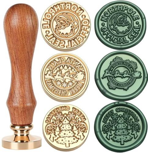 6Pcs Christmas Tree Elk Wax Seal Stamp Kit, Removable Sealing Wax Stamp Head, Great for Decorating Christmas Party Invitations (3A)