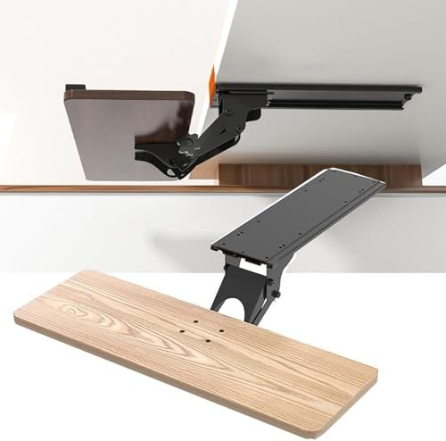 MYRTFK Under-Desk Keyboard Tray, Adjustable Computer Keyboard and Mouse Platform Tray, Keyboard Holder Under Desk for Typing in Home, Office Work(Natural,65cm/26in)