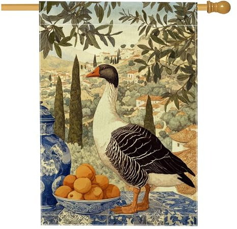 Bandiera da giardino con oche primaverili ed estive, bandiera decorativa per la casa, bandiera decorativa per la casa con frutta blu e bianca, bandiera da giardino in iuta su entrambi i lati