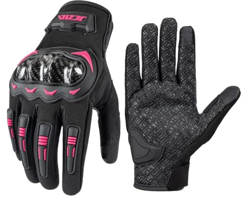 MOTOCENTRIC Sommer Motorradhandschuhe,Rosa Damen Motocross Handschuhe, Kohlefaser Schützen Zwei-Finger-Touchscreen Atmungsaktiv für Radfahren Rennen Fahrrad Mountainbike