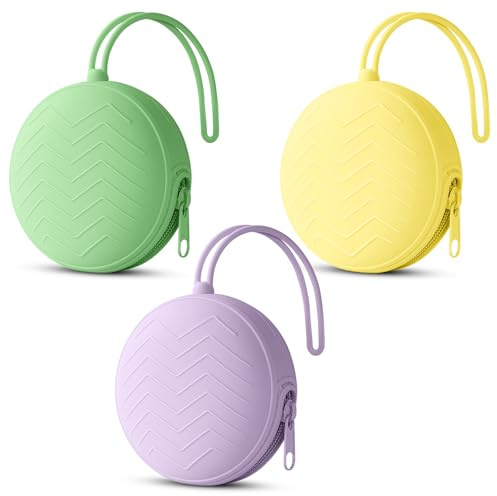 Aolso Porta Succhietto in Silicone, 3 Pcs Lavabile Contenitore per Ciuccio, Custodia in Silicone per Ciucci per Bambini da Viaggio, Chiusura a Cerniera per Ciuccio-Viola/Verde/Giallo
