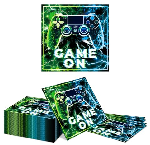 Kotkiddy 40 Neon Gaming Servietten Videospiel Geburtstag Kinder Gamer Party Papierservietten für Jungen Geek Dekoration