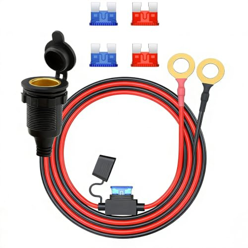 Leehitech 12V/24V KFZ Buchse Zigarettenanzünder Steckdose Wasserdicht, 2m | 12V Steckdose mit Kabel, 20A belastbar, 2.5mm² Anschlusskabel und 8mm Ringösen für Auto, Boot, Wohnmobil