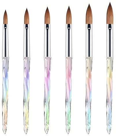 6 Pcs Acrylic Nail Brush Set, Professional Nail Art Brush Kit for Acrylic Powder and Gel Application, Oval Nails Brushes Collection