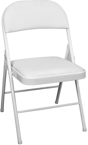TekBox Folding Faux Leather Chair - Steel Event & Desk Seating (1, White) | Made from steel with padded seat, Seat height 42cm, Weight 3.5kg each