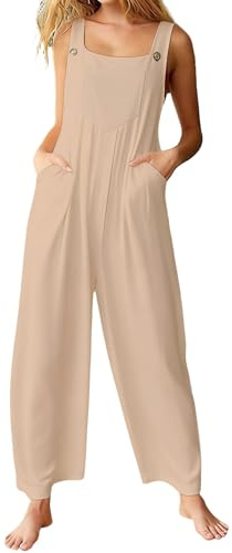 YOSUWOAI Tuta da donna casual, bohémien, salopette, estiva, larga, in cotone e lino, leggera, traspirante, tuta da donna