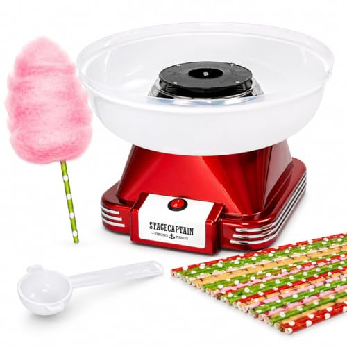 Stagecaptain CFM-500 MKII Zuckerwattemaschine für Zuahuse - 500 Watt - für Zucker und Hartbonbons - abnehmbare Schüssel - hoher Rand - mit Messlöffel und 30 Sticks - für Kindergeburtstag und Party | Zuckerwattemaschine / Cotton Candy Machine, Für Zucker und Hartbonbons geeignet, Auch für zuckerfreie Bonbons geeignet, Party