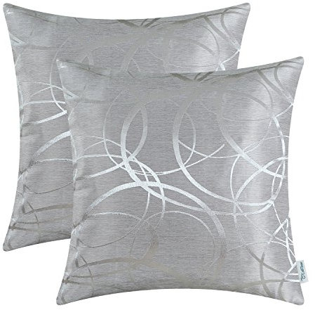 CaliTime Kissenbezüge für Dekokissen, 2 Stück, für Couch und Sofa, Heimdekoration, modern, glänzende und stumpfe Kontraste, geometrische Formen, Polyester-Mischgewebe, Silbergrau, 45 x 45 cm