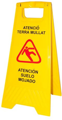 PAMEX Señal de Suelo Mojado. Cartel Plegable Señalización Advertencia Mojado Color Amarillo. Advertencia Superficie Resbaladiza. En Castellano y Catalán