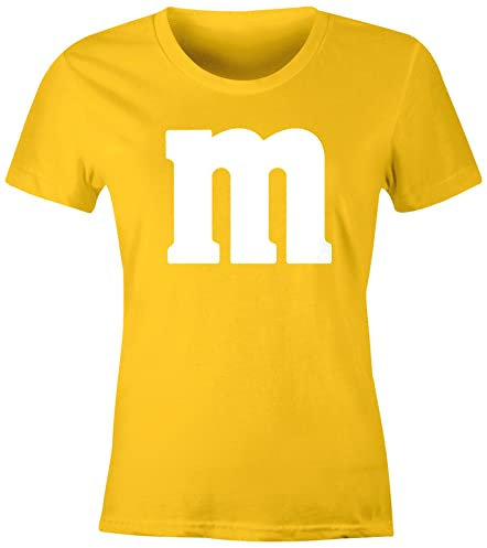 MoonWorks® Damen T-Shirt Gruppen-Kostüm M Aufdruck Kostüm Fasching Karneval Verkleidung Gelb M