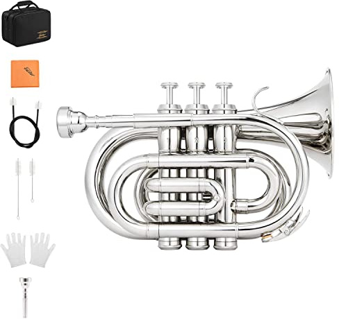 Eastar Bb Pocket Trumpet Brass, Nickel, Case Full Kit, ETR-330N