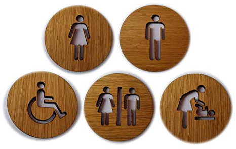 Toilettenschild Hinweisschild aus Eiche geölt - selbstklebend