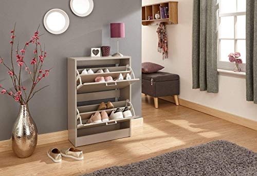 GFW Stirling Grey Two Tier Shoe Cabinet, Slim Shoe Storage Cabinet for 12 Pairs, Space Saving Hallway Shoe Organiser