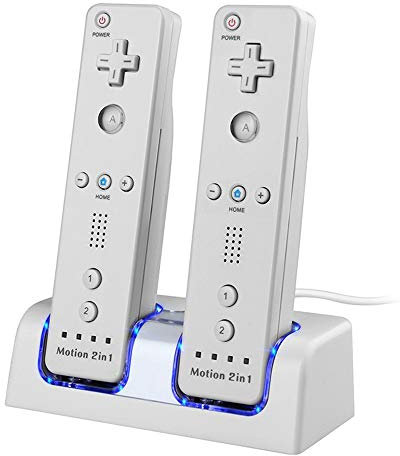 Pulory Wii Dual Dock Charging Station with Two 2800mAh Rechargeable Batteries for Wii Remote Control White